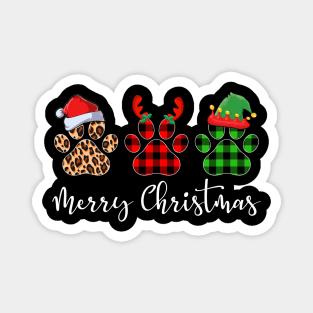 Merry Christmas Leopard Red Green Plaid Dog Paws Magnet