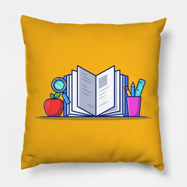 Book With Stationery, Apple And Magnifying Glass Pillow by Catalyst Labs