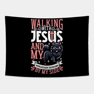 Jesus and dog - Black Norwegian Elkhound Tapestry