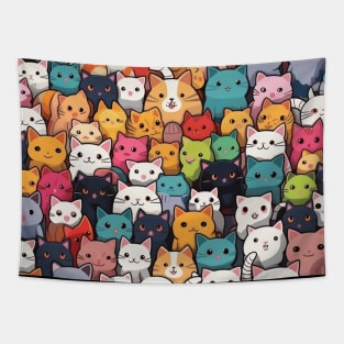 Furry Cuteness: 101 Kawaii Cats in Pastel Paradise Tapestry