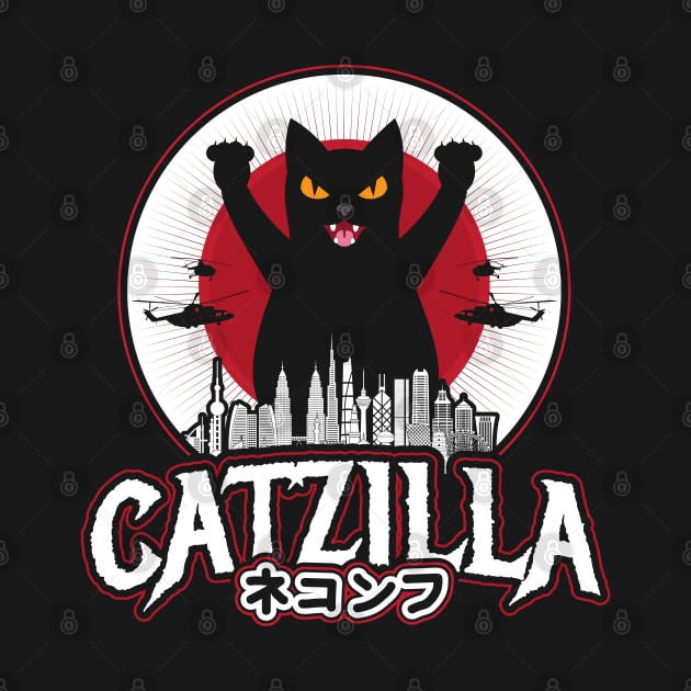 Catzilla Japanese Sunset Style Cat Kitten Lover by aneisha