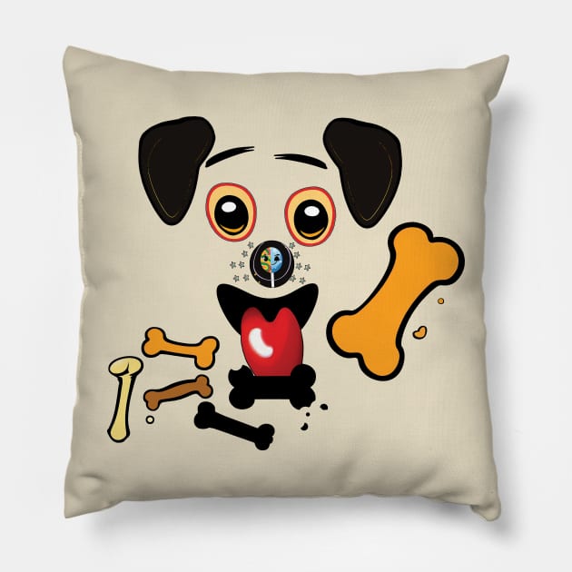 Cute Puppy Face and Dog Bones Pillow by Angelic Gangster