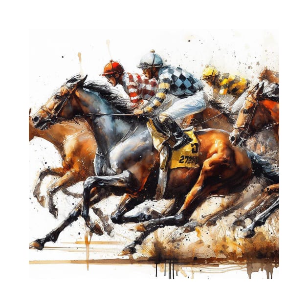 Artistic illustration of horses neck and neck in a horse race. by WelshDesigns