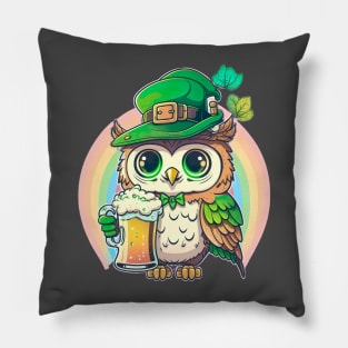 Saint Patrick's day owl holding a beer with PRIDE colors :) Pillow