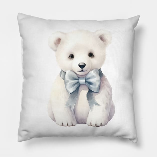 Polar Bear Wearing Bow Pillow by Chromatic Fusion Studio