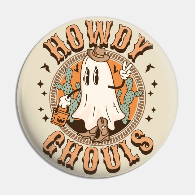 Howdy Ghouls Western Halloween Ghost Spooky Season Retro Pin by OrangeMonkeyArt