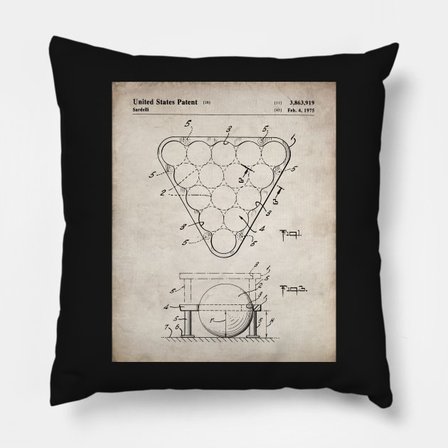 Pool Rack Patent - Pool Player Billiards Home Bar Art - Antique Pillow by patentpress