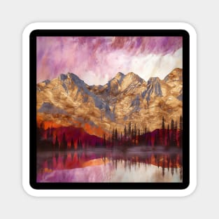 Golden Textured Mountain Lake Reflecting Pink Skies Magnet