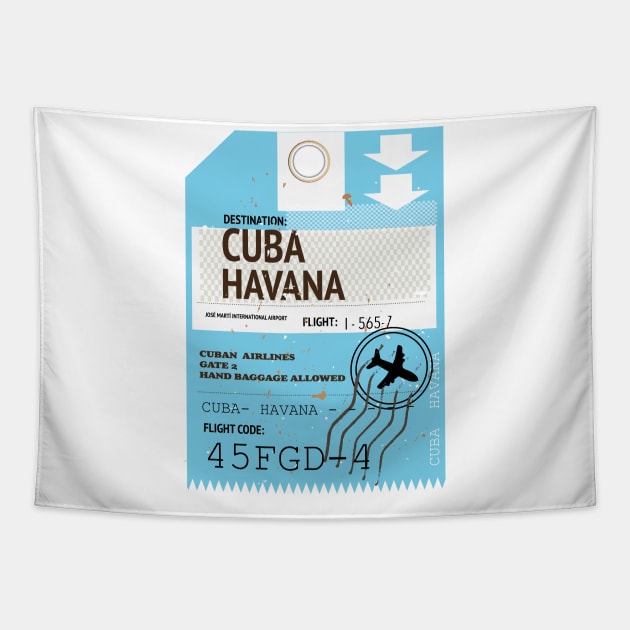 Cuba Havana plane travel ticket Tapestry by nickemporium1