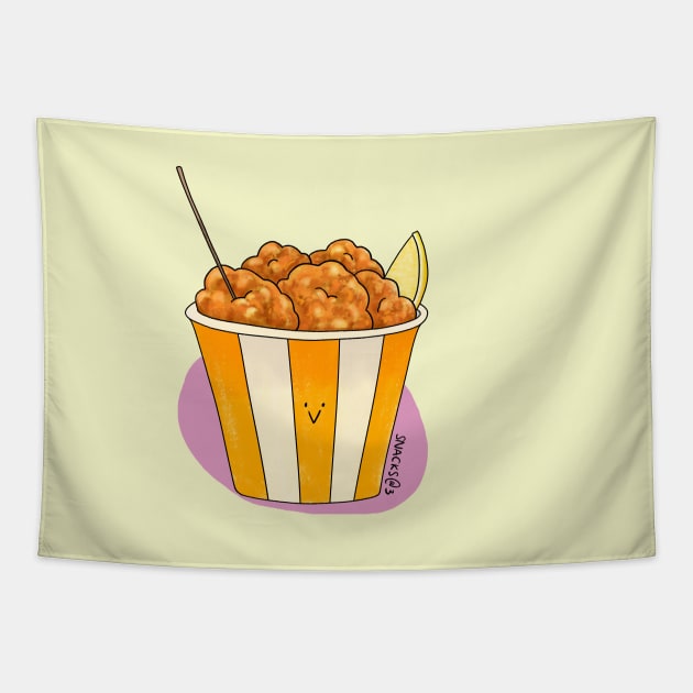 A bucket of Karaage with lemon slice Tapestry by Snacks At 3