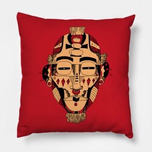 Red and Cream African Mask 5 Pillow