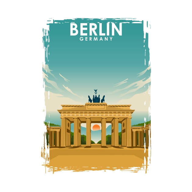 Berlin Germany Brandenburg Gate Vintage Travel Poster by jornvanhezik