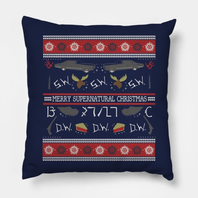 Merry Supernatural Christmas Pillow by SuperSamWallace