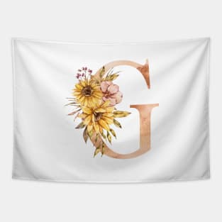 Watercolor sunflower bouquet monogram letter G Tapestry