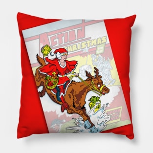 Super Lady Santa Action Christmas Comic Pillow