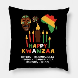 Happy Kwanzaa, Cultural Celebration. African mask and the African continent Pillow