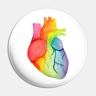 Watercolor Rainbow Heart (white) Pin