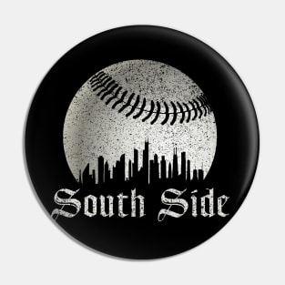 Vintage Chicago City Skyline Baseball South Side For Gameday Pin