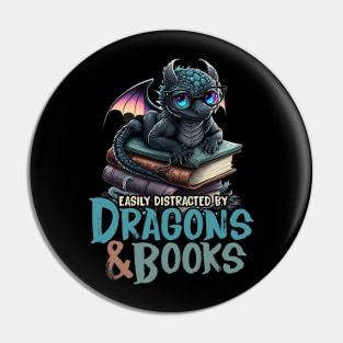 Dragon and Books for Book Lover Pin