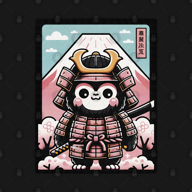 Cute cartoon Kawaii a stout gorilla samurai armor fuji mount blossom by EmuftyDesign