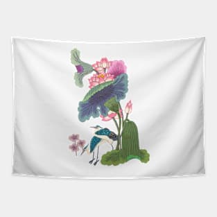 Minhwa: Lotus and Night Herons D Type (Korean traditional/folk art) Tapestry