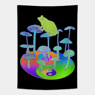 Frog Mushroom Yin Yang Psychedelic Tie Dye Tapestry