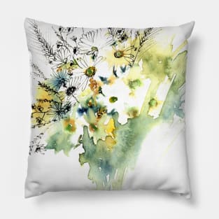 Camomiles bouquet watercolor Pillow