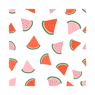 Hand drawn pattern with red slice of watermelon. T-Shirt