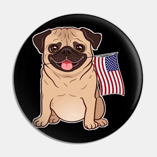 American Flag Pug Dog Love Pin