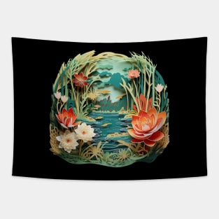 Plants and flowers in a pond made of paper 3d illusion Tapestry