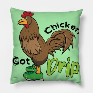 Chicken With Shoes Brown Green DRIP Pillow