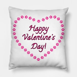 Happy Valentines Day Pink Heart Paw Print Pillow