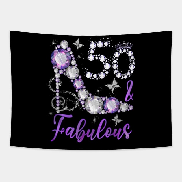 50 And Fabulous 50th Birthday Diamond High Heels Crown Tapestry by street shop