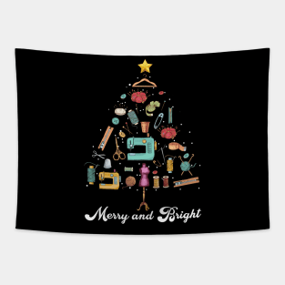 Merry and Bright Sewing Yarn Quilting Christmas Tree Tapestry