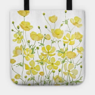 yellow buttercup flower field watercolor Tote