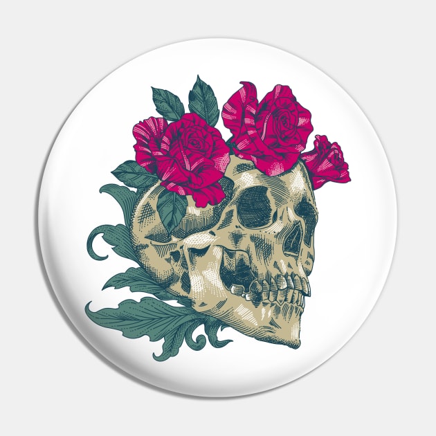 Skull And Roses Pin by pilipsjanuariusDesign