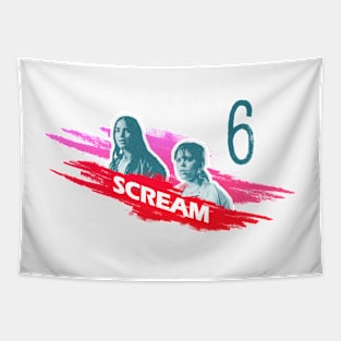 scream VI  (Scream 6) Melissa Barrera (Sam Carpenter) - Jenna Ortega (Tara Carpenter) scary horror movie graphic design by ironpalette Tapestry