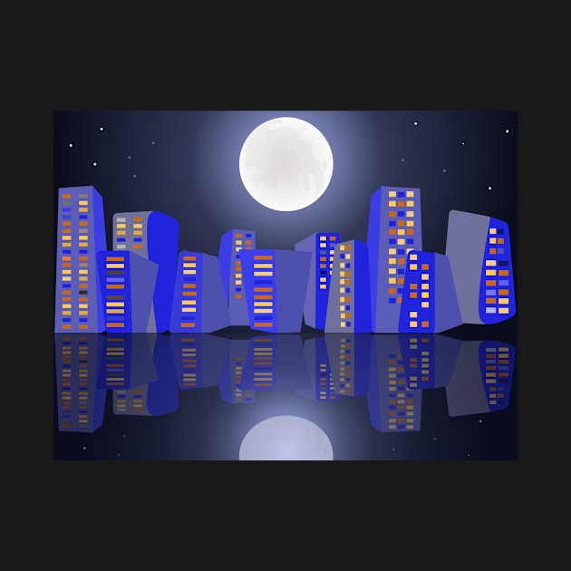 Cityscape under full moon light by TheLouisa