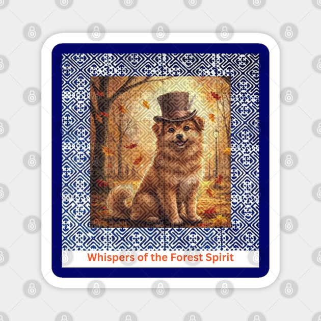 Whispers of the Forest Spirit – Brown Dog & Indigo Hmong Tribal Pattern Magnet by Pimcolle
