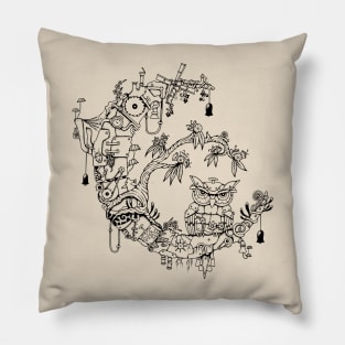 Steampunk Moon - collaboration with Coral Nathan (black) Pillow