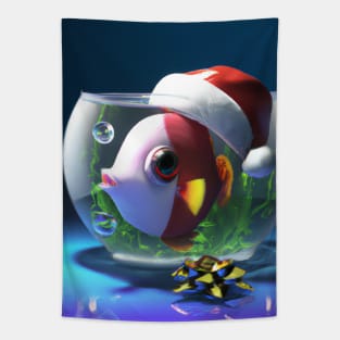 Fish in Bowl with Santa Hat Tapestry