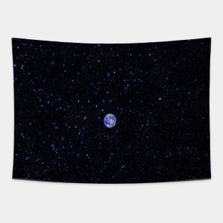 Illustration depicting a million stars and the planet Earth in the center of the image Tapestry