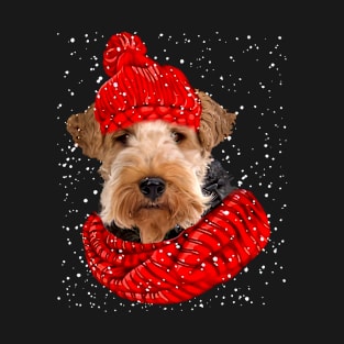 Wire Fox Terrier Wearing Red Hat And Scarf Christmas T-Shirt