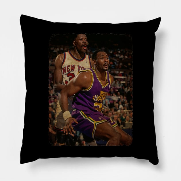 Patrick Ewing vs Karl Malone Vintage Pillow by Milu Milu