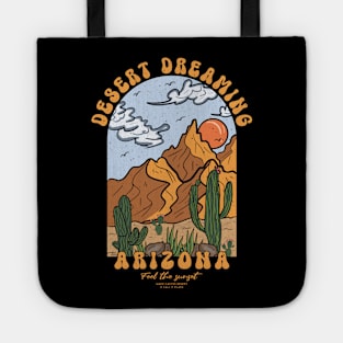 Vintage Feel Sunset Mountain Cactus Desert Dreaming Arizona Tote