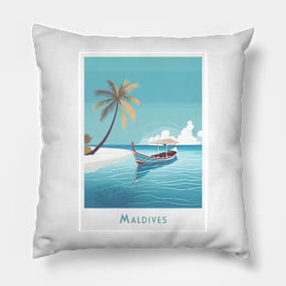 Vintage Retro Travel Maldives Serenity Pillow