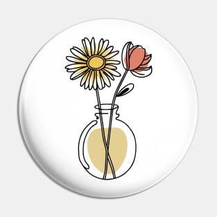 Daisy And Rose Flower Minimal Line Art Pin