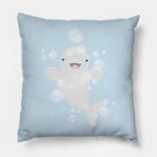 Cute beluga whale bubbles cartoon illustration Pillow