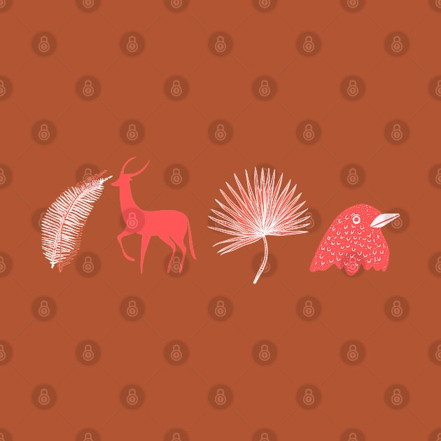 Orange Deer, Birds and Plants by Ihana Designs