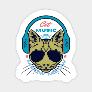Cute Cat Listening Music With Headphone, Cat DJ, Crazy Cat Magnet